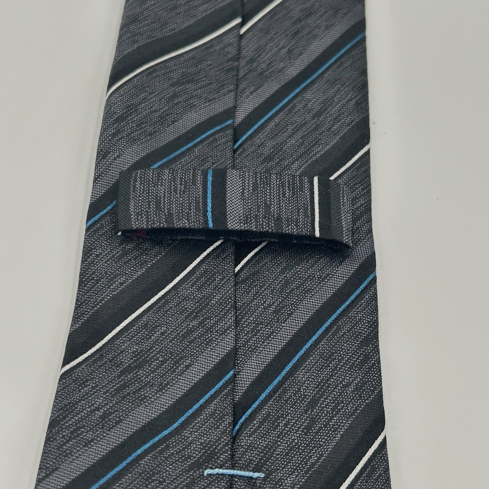 Marc Anthony 100% Silk Narrow Men's Neck Tie Black Gray Tonal‎ Stripe 3W 58L - Picture 8 of 9